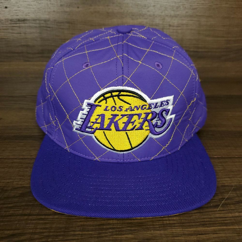 LA Lakers Mitchell & Ness NBA Snapback Hat Cap 3D Logo Purple Quilted New - Picture 2 of 9